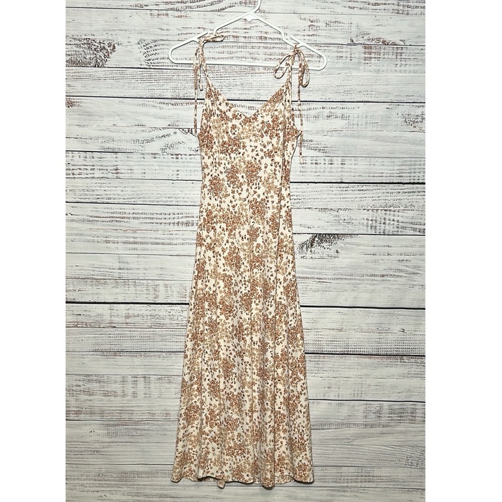 Blue Sage Cream and Brown Fitted Shoulder Ties Dress Small NWT